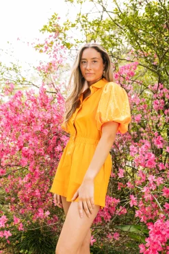 Neon Orange Sequin Sleeve Romper