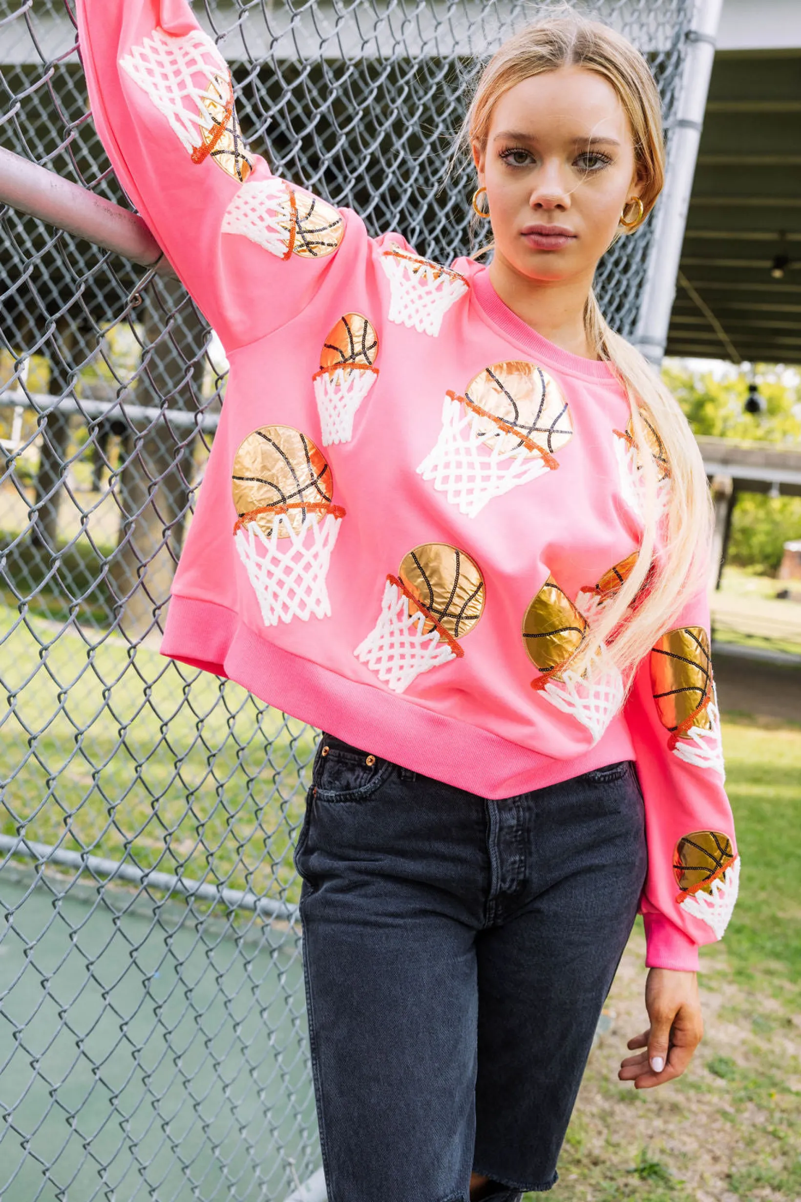 Neon Pink Basketball Hoop Sweatshirt
