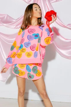 Neon Pink Fuzzy Conversation Heart Short