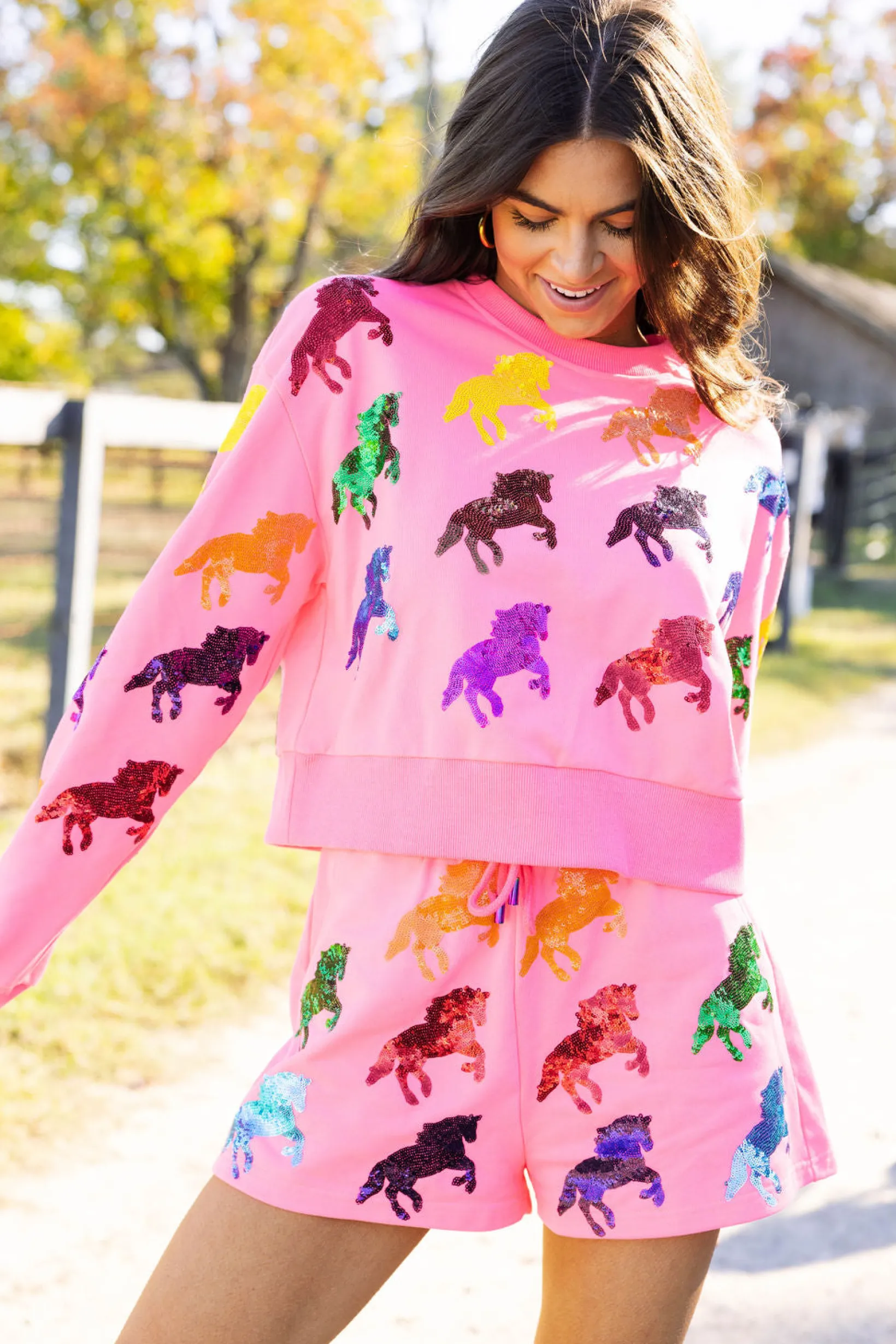 Neon Pink Multi Horse All Over Short