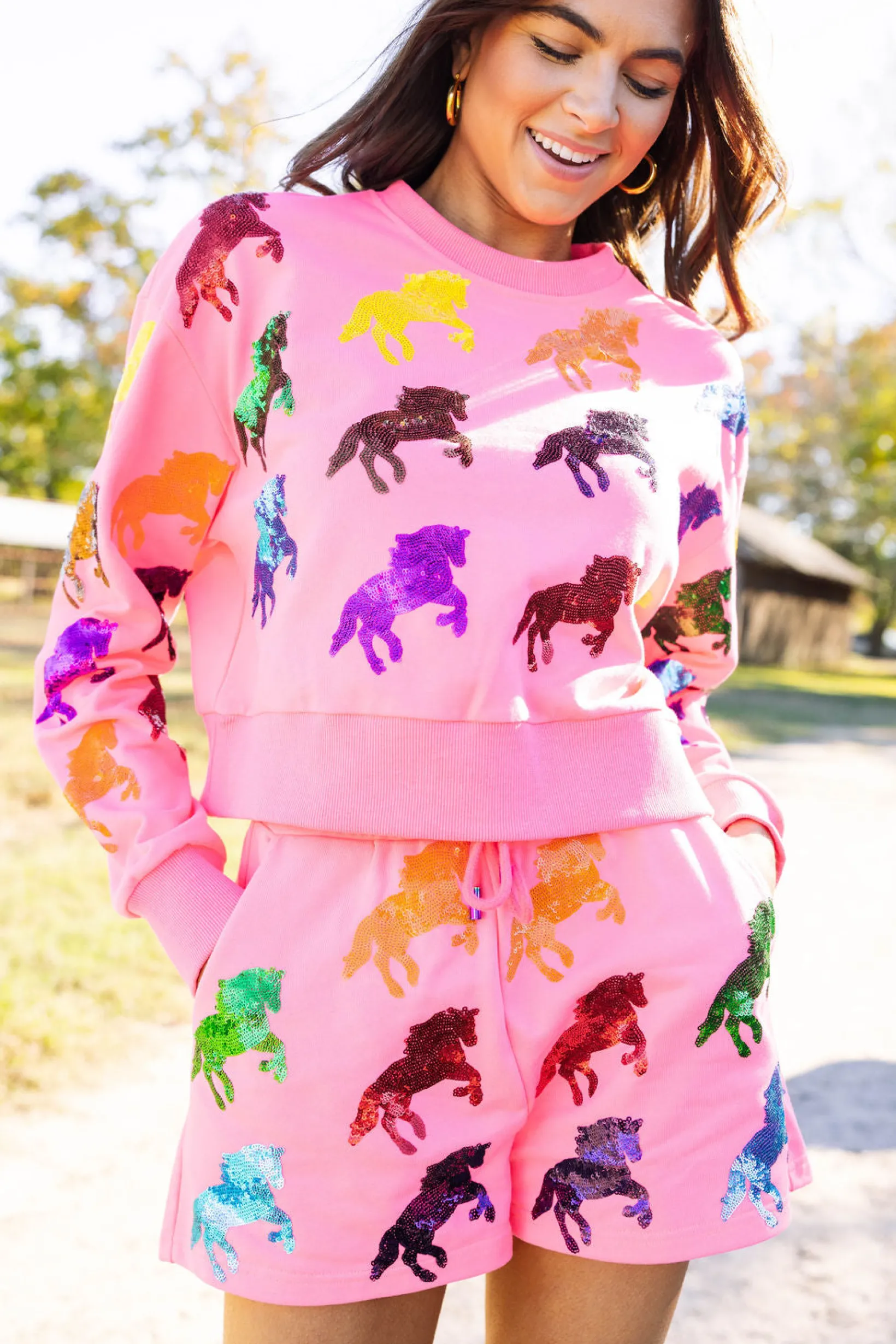 Neon Pink Multi Horse All Over Short