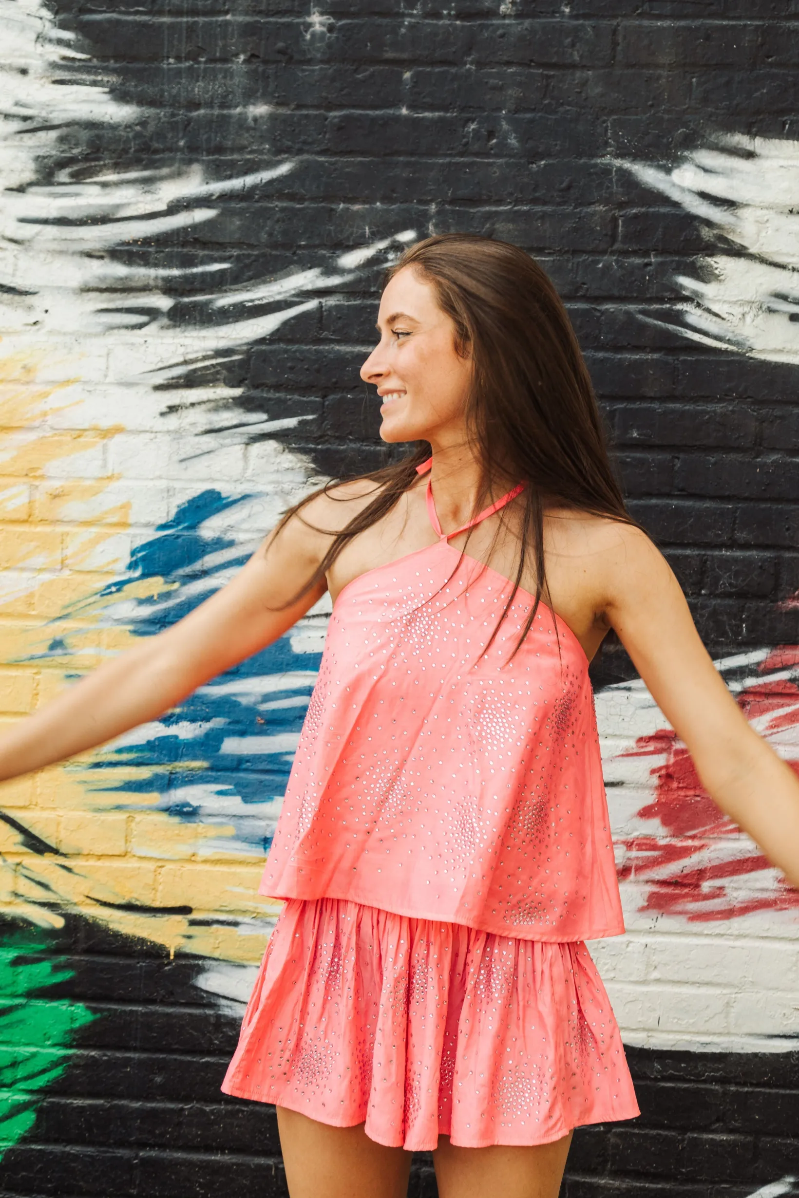 Neon Pink Rhinestone Cluster Swing Short