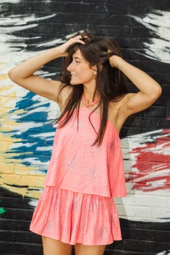 Neon Pink Rhinestone Cluster Swing Short