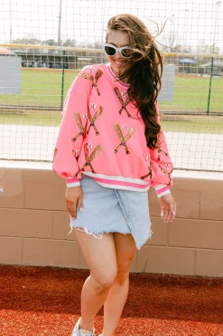 Neon Pink Scattered Baseball Bat Sweatshirt