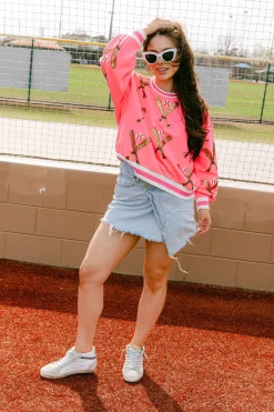 Neon Pink Scattered Baseball Bat Sweatshirt