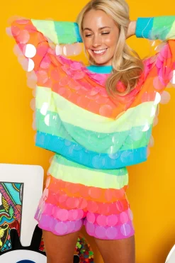 Neon Stripe Clear Sequin Short