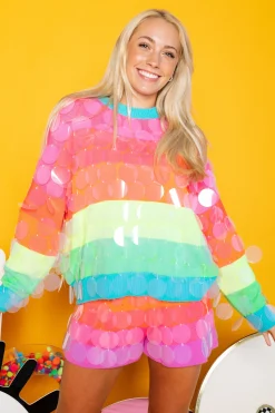 Neon Stripe Clear Sequin Short