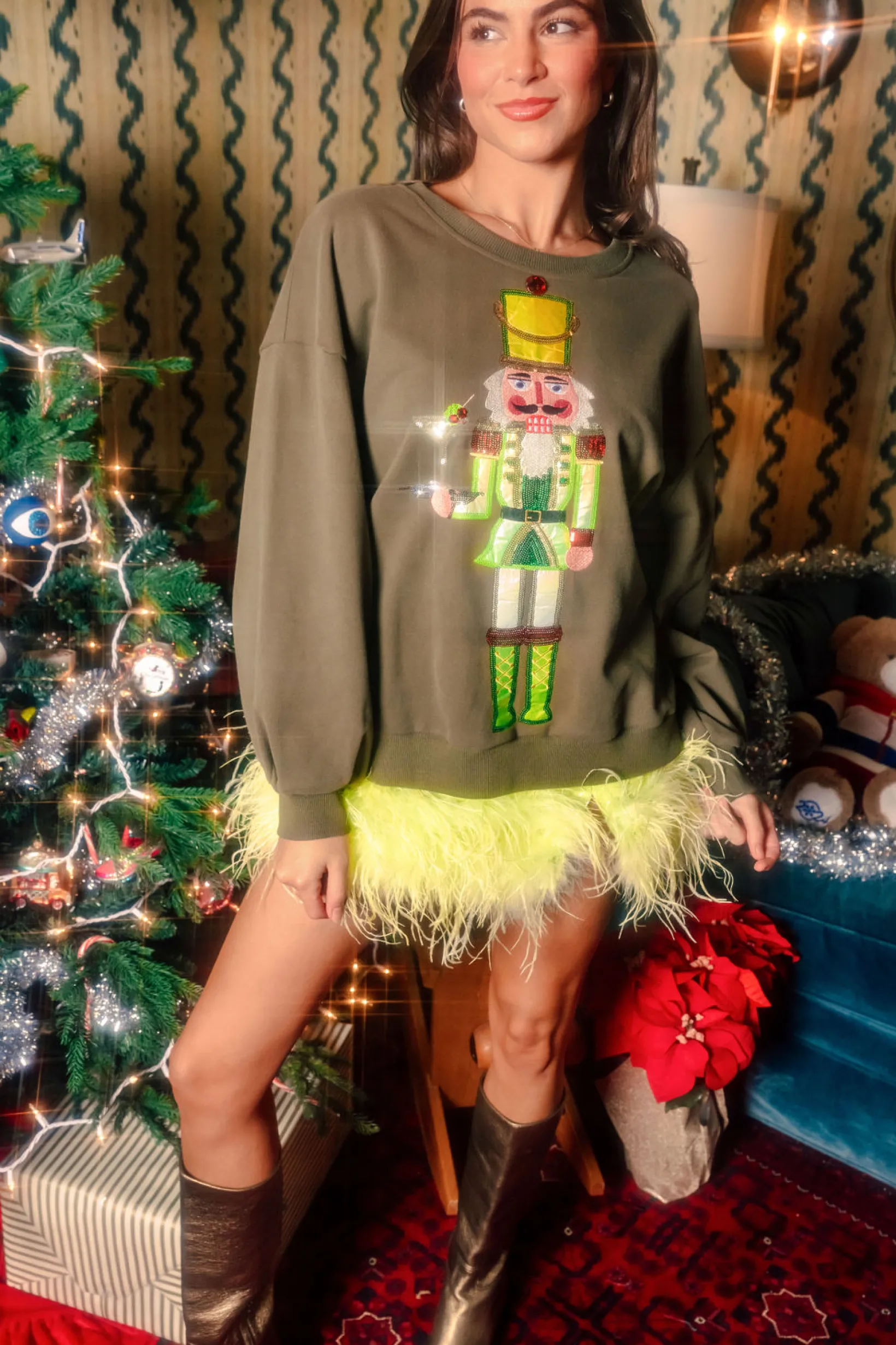Olive Green Martini Server Nutcracker Sweatshirt