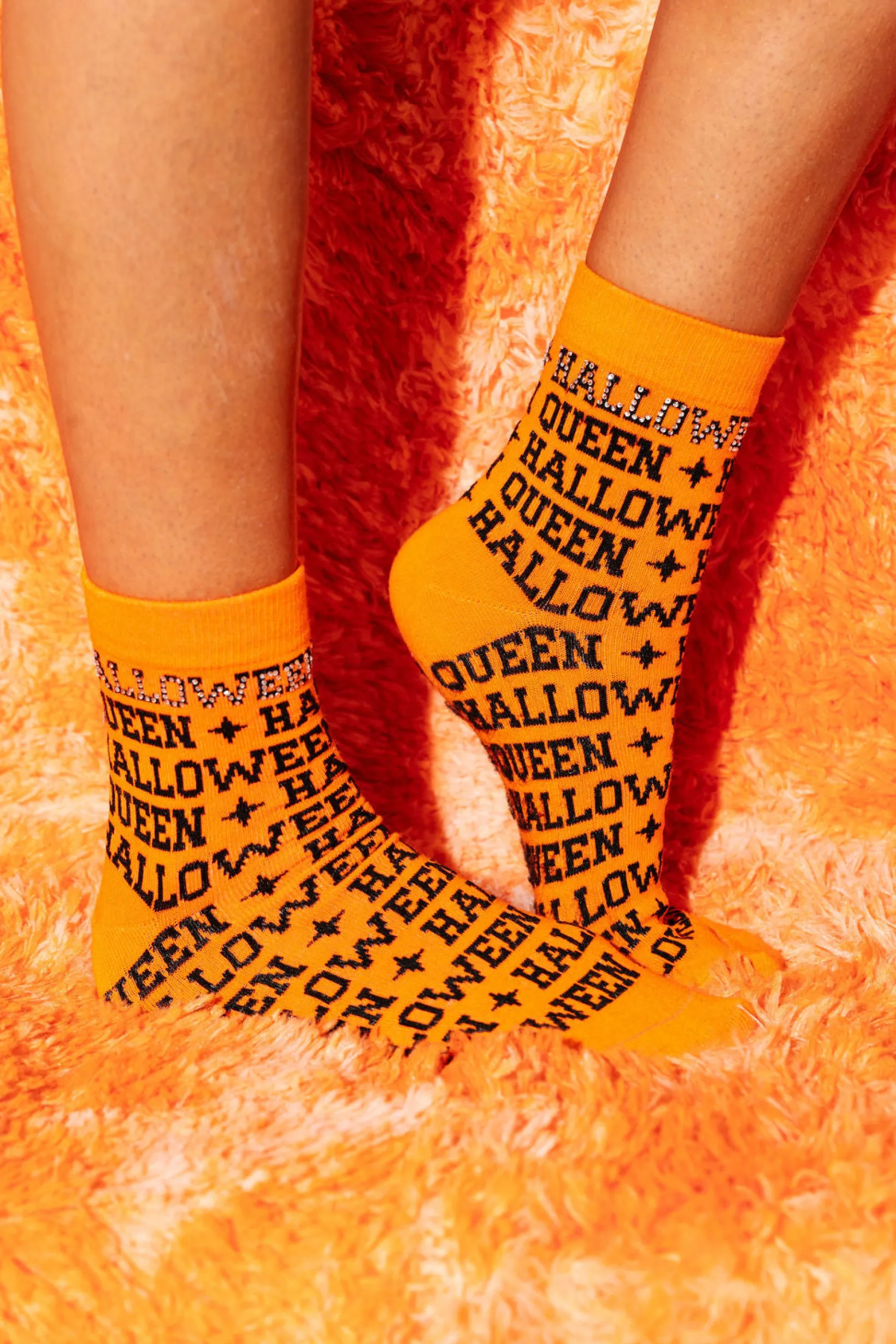 Orange & Black Rhinestone 'Halloween Queen' Socks
