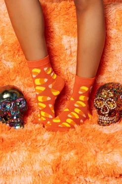 Orange Candy Corn Rhinestone Socks