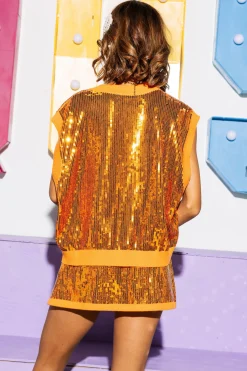 Orange 'Go Vols' Full Sequin Sweater Vest - Licensed