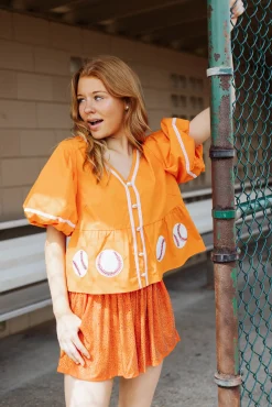 Orange Peplum Baseball Top