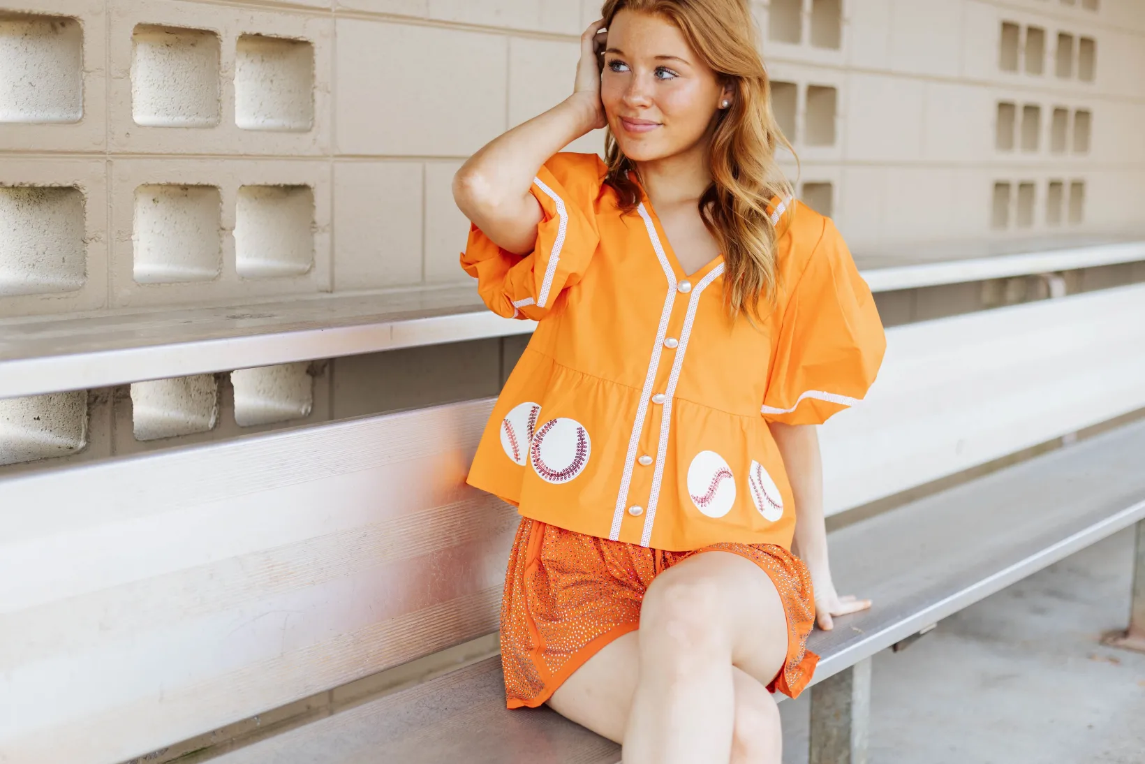 Orange Peplum Baseball Top
