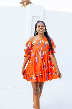 Orange Toucan Asymmetrical Dress