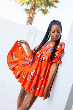 Orange Toucan Asymmetrical Dress