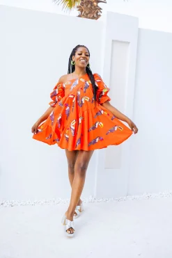 Orange Toucan Asymmetrical Dress