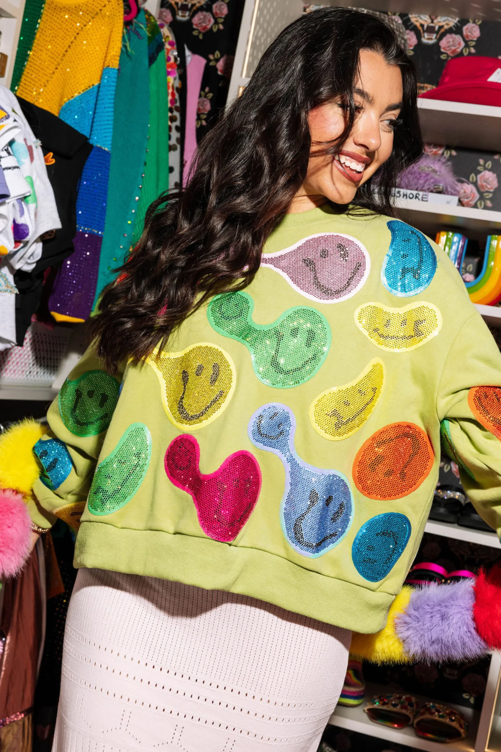 Pale Green Groovy Smiley Sweatshirt