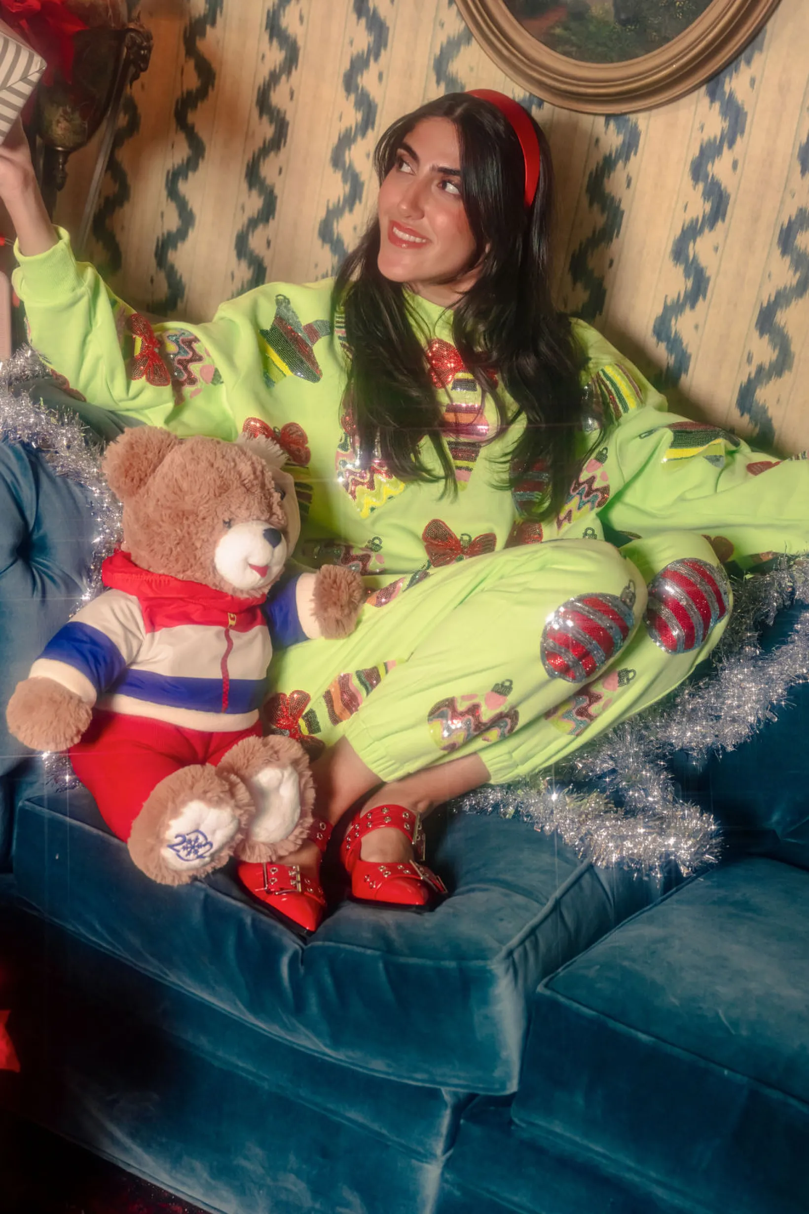 Pale Green Patterned Ornament & Bows Sweatshirt