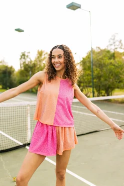 Pale Orange & Coral Active Rhinestone Tank