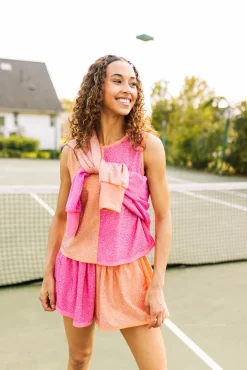 Pale Orange & Coral Active Rhinestone Tank