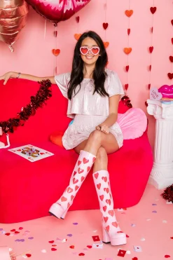 Pale Pink Glitter Hearts Short