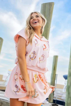 Peach Pearl Anchor Collar Top