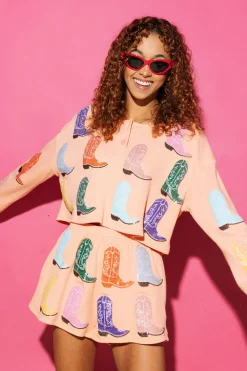 Peach Waffle Boot Long Sleeve Top