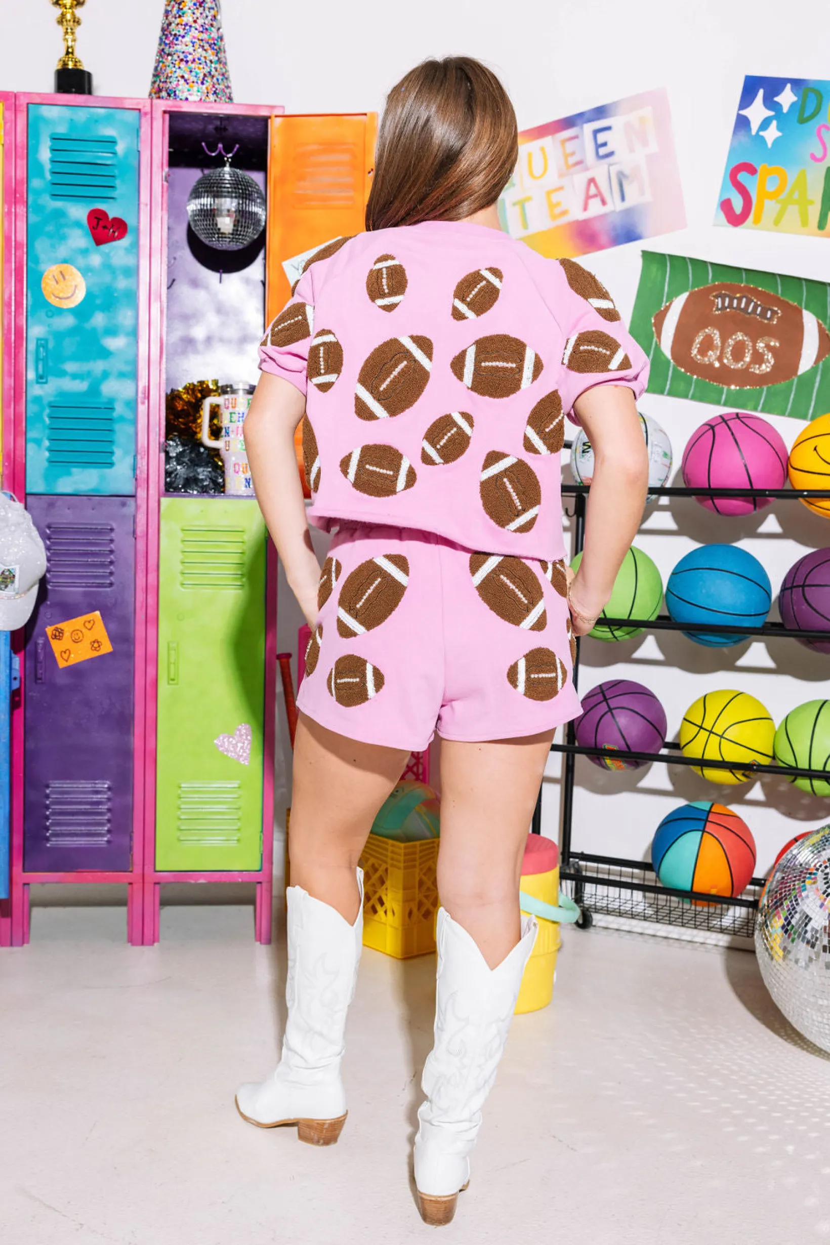 Pink & Brown Fuzzy Football Shorts