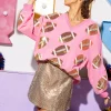 Pink & Gold Rhinestone Lace Football Sweatshirt