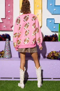 Pink & Gold Rhinestone Lace Football Sweatshirt