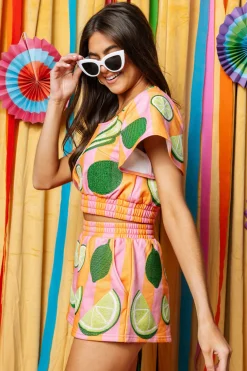 Pink & Orange Striped Lime Short