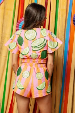 Pink & Orange Striped Lime Top