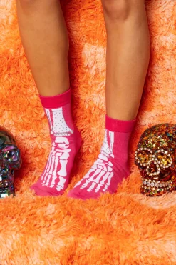 Pink & White Skeleton Socks