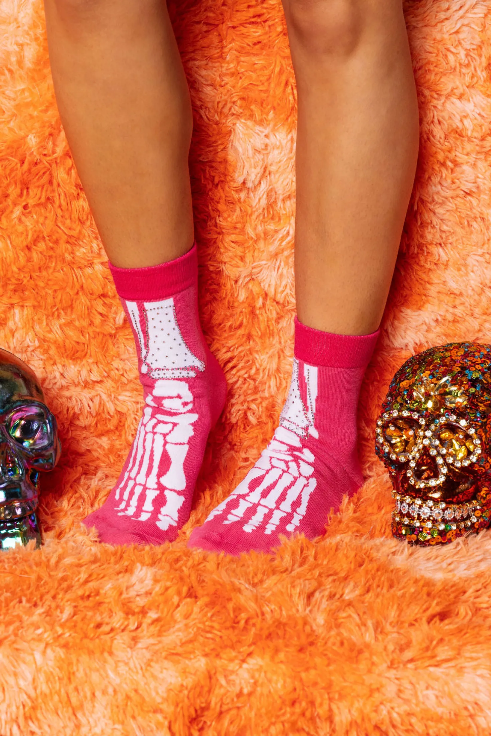 Pink & White Skeleton Socks