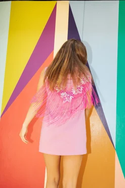 Pink Bead Fringe Hoodie Dress