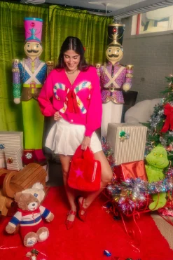 Pink Cardigan With Candy Cane and Bow