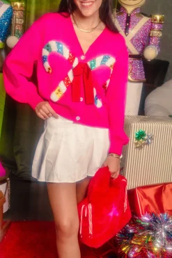 Pink Cardigan With Candy Cane and Bow