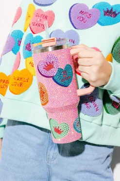 Pink Conversation Heart Rhinestone Tumbler