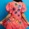 Pink Firework Back Poof Sleeve Dress