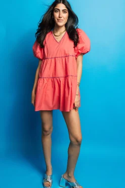 Pink Firework Back Poof Sleeve Dress