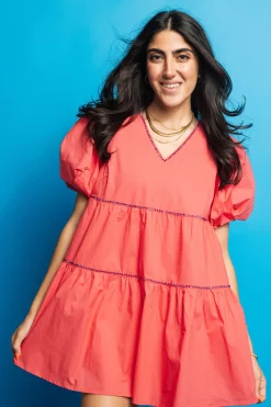 Pink Firework Back Poof Sleeve Dress