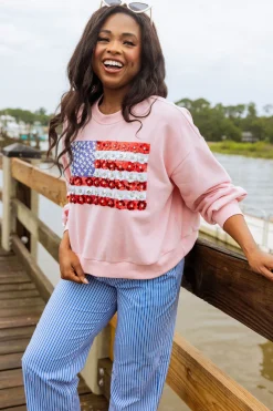 Pink Flower American Flag Sweatshirt