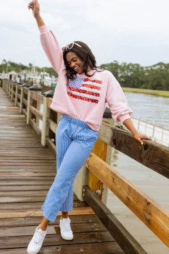 Pink Flower American Flag Sweatshirt