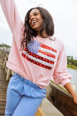 Pink Flower American Flag Sweatshirt