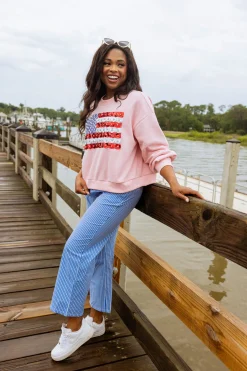 Pink Flower American Flag Sweatshirt