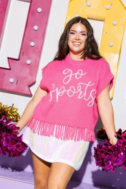 Pink 'Go Sports' Fringe Sweater Vest