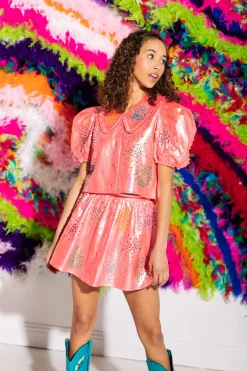 Pink Iridescent Pearl Cluster Top