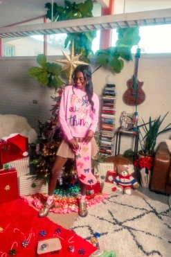 Pink Merry Everything Glitter Script Sweater