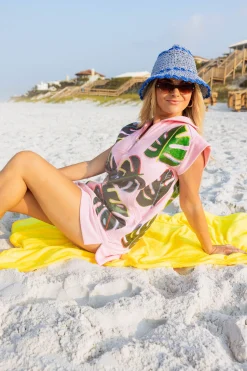 Pink Monstera Zip Up Collar Dress