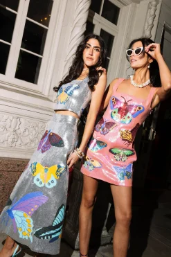 Pink Multi Butterfly Full Sequin Tank Dress